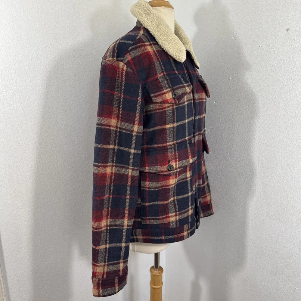Banana Republic Jacket Men S Plaid Sherpa Collar‎ Button Up Cabincore